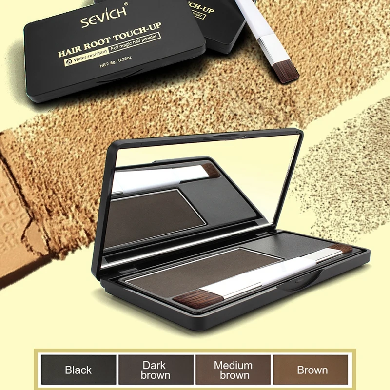 Sevich 8g Waterproof Black Hairline Shadow Powder 4 Colors Hair Concealer Powder With Brush For Cover Hair Edge Control Makeup