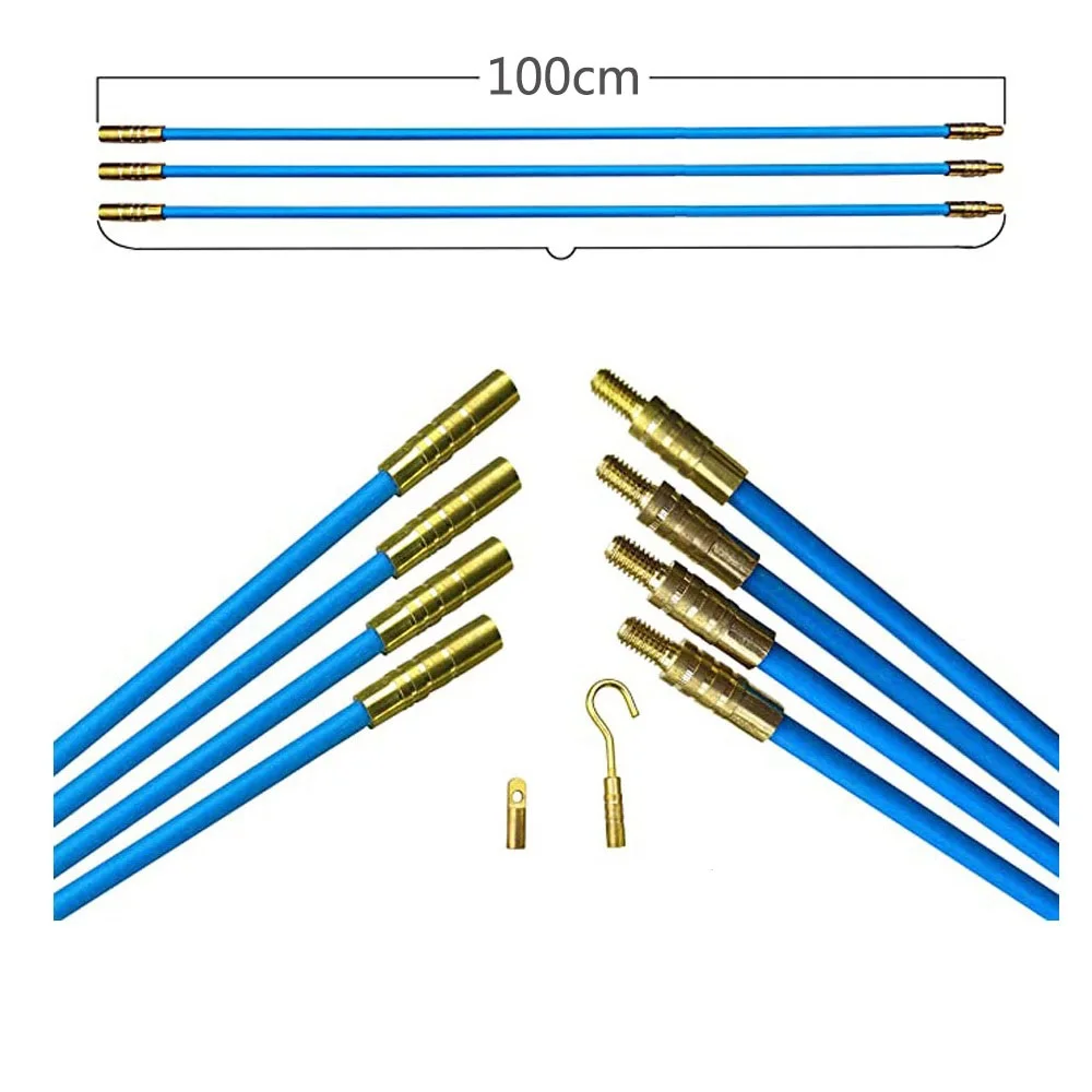 4mm*100cm Fiberglass Fish Tape Push Pull Rod Running Pulling Rod Electrical Wire Cable Puller Fiberglass Duct Rodder 10pcs