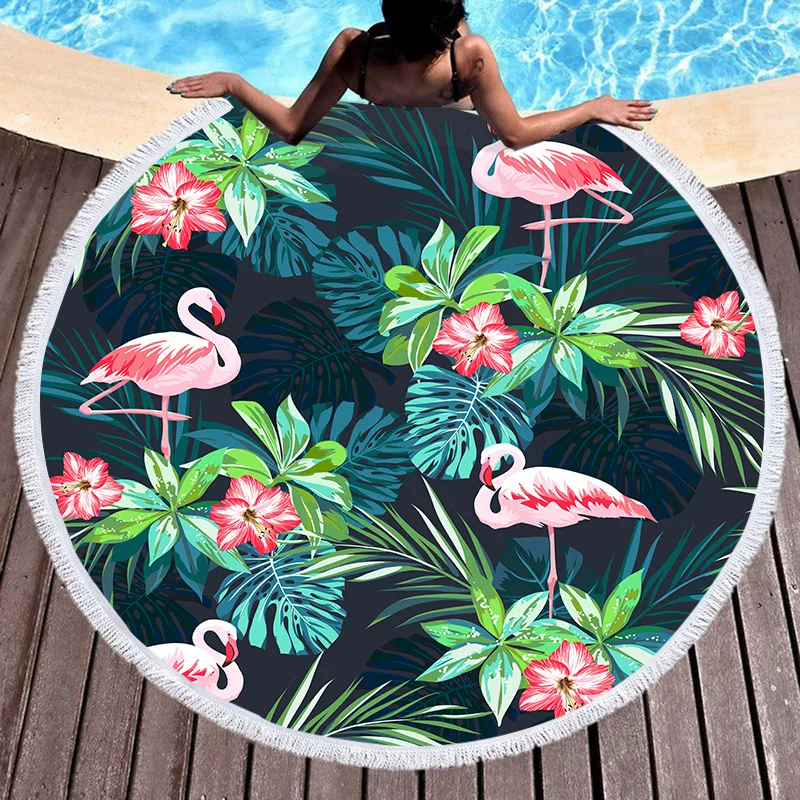 Summer seaside microfiber towel round beach towel vacation travel beach towel flamingo sunbathing mat