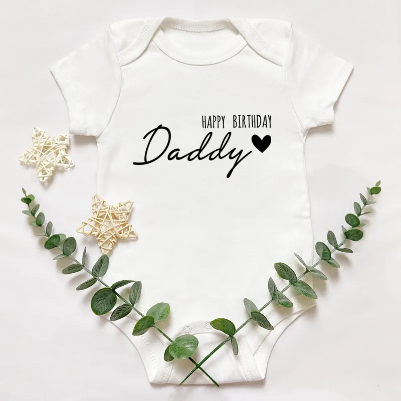 Happy Birthday Daddy Letters Print Baby Bodysuit Baby Grow for Infant Toddler Boys Girl 100% Cotton Romper Gift for Dad