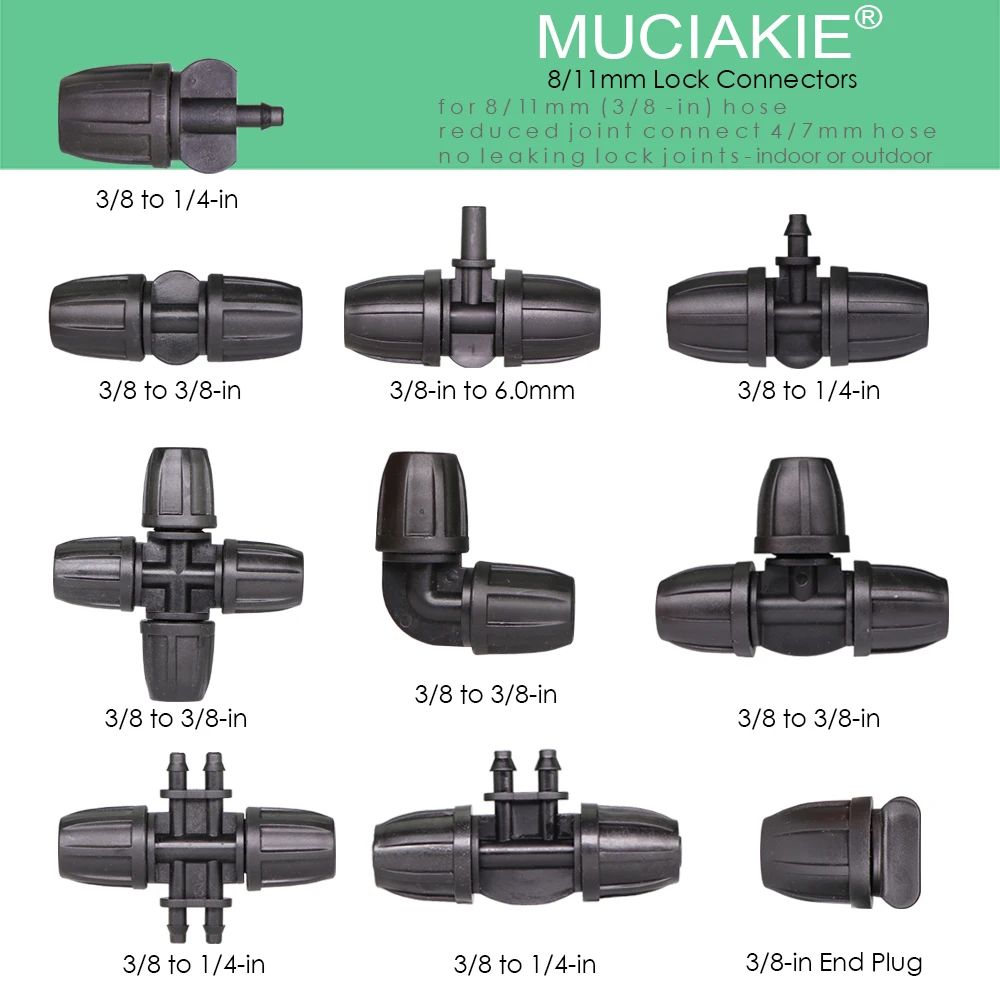 8/11mm Water Hose Connector Garden Irrigator Lock Coupling Adapter 3/8'' Watering Joints for Garden Tubing