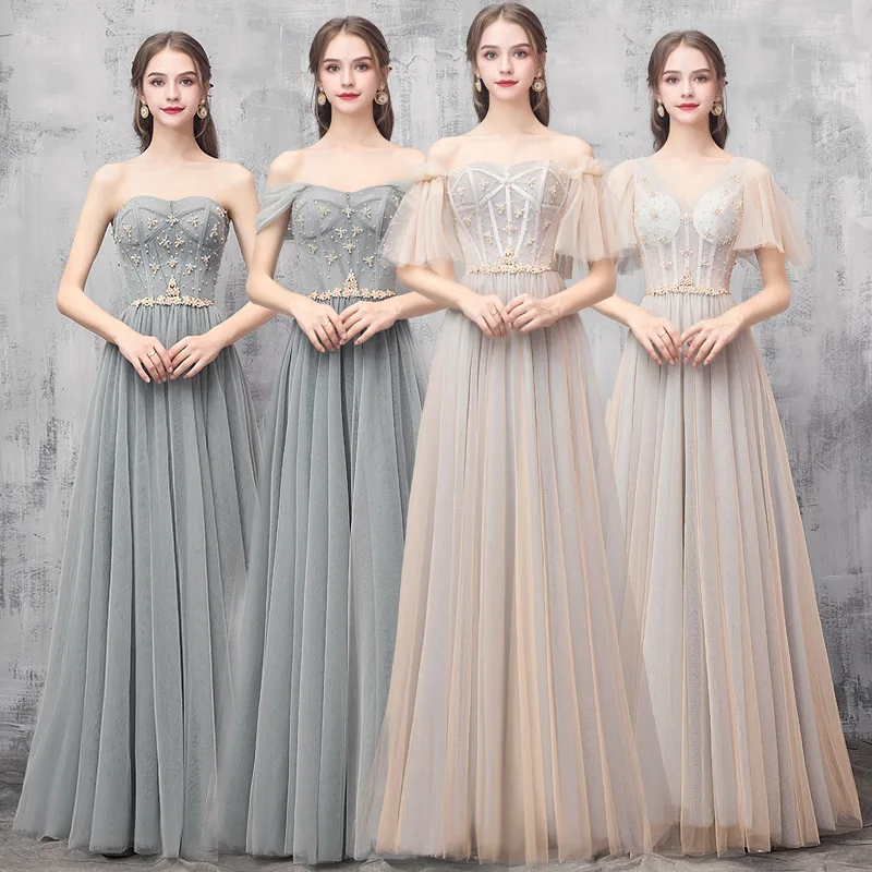 

Beauty Emily Boat Neck Floral Applique Bridesmaid Dress Elegant Fishtail Bone Tube Top Party Dress Long for Women vestido