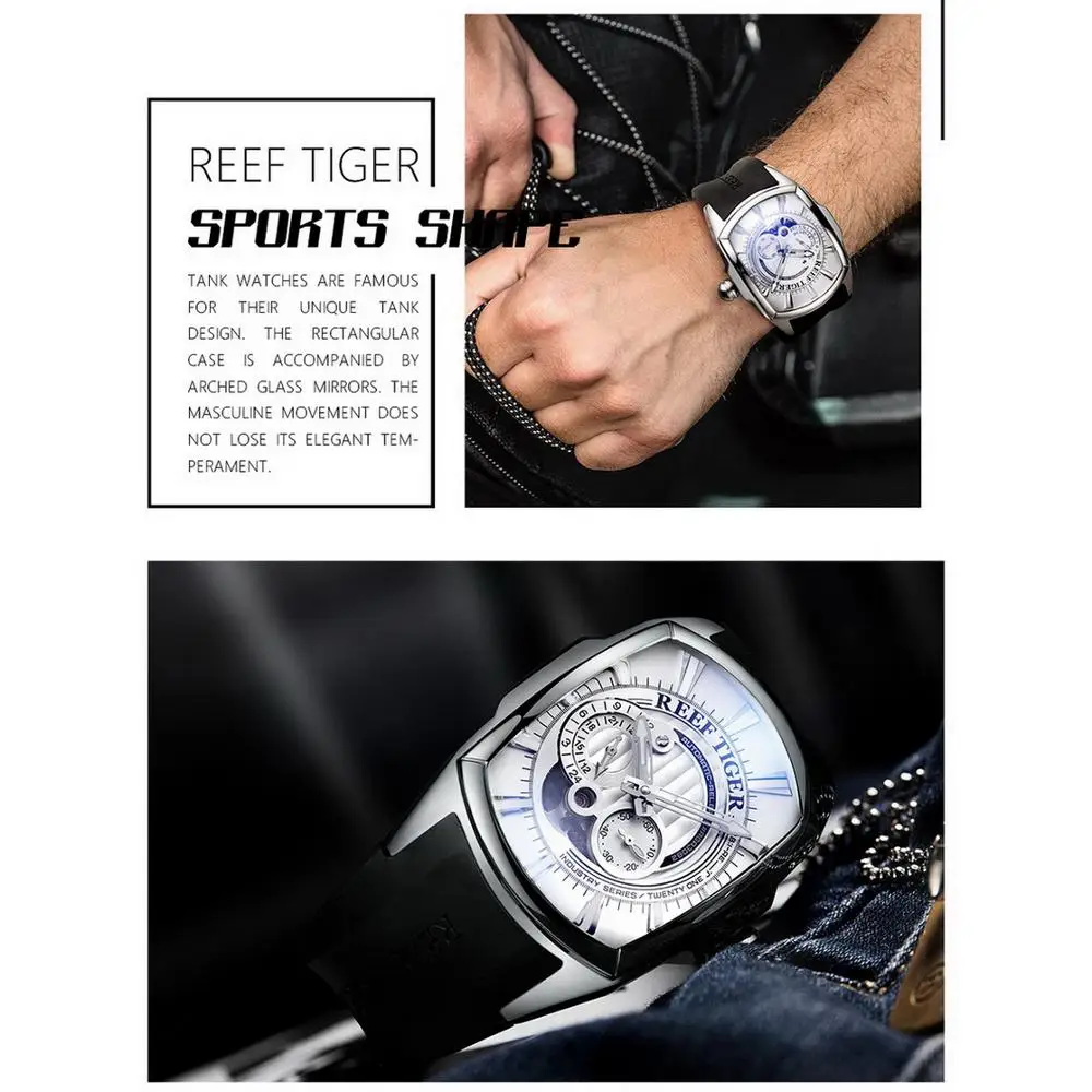Reef Tiger orologio automatico da uomo, orologi da uomo uomo orologio da polso meccanico a carica automatica orologio militare sportivo di lusso relogio masculino
