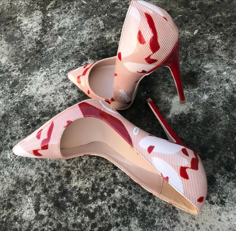 Pink So Kate Women Shoes Stilettos Printed Extreme High Heels Pumps 12cm Graffiti Striped Red Heel Bridal Shoes Wedding Size 43