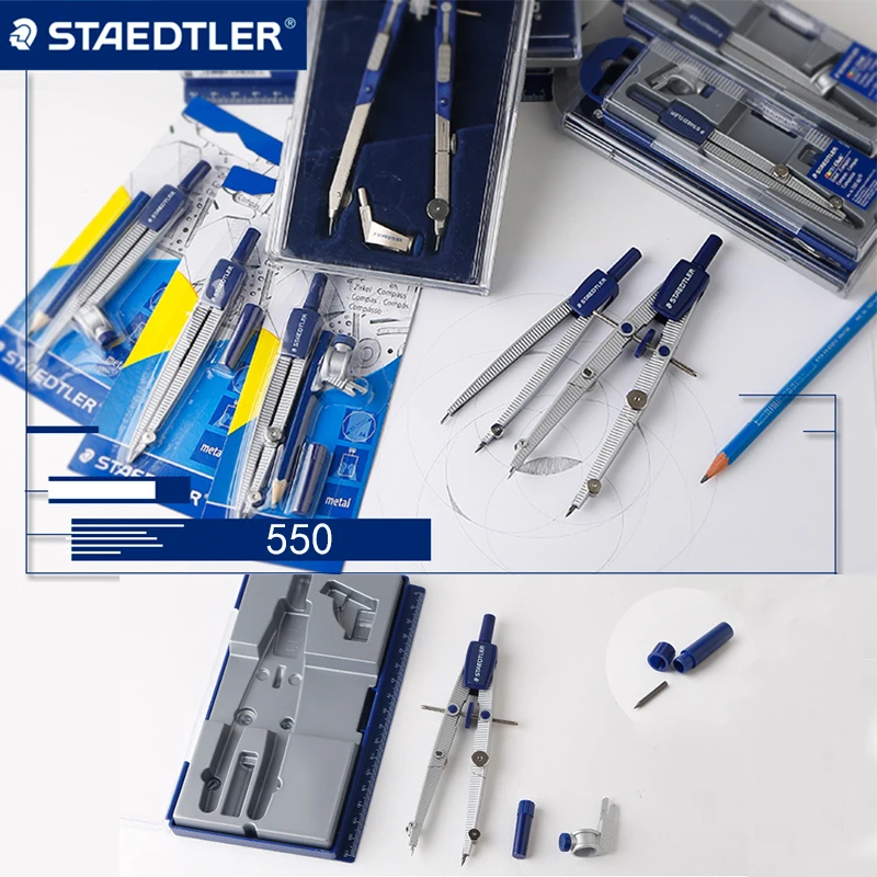 Staedtler-550 컴퍼스 우드 펜슬 라이너 및 펜슬 리드, 학생 컴퍼스 디자인 문구용