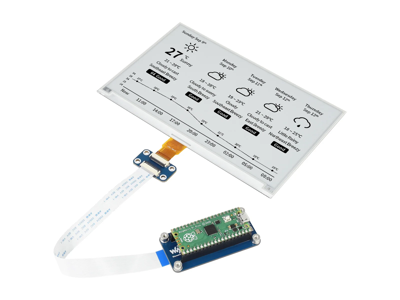 

Pico-ePaper-7.5,7.5inch E-Paper E-Ink Display Module For Raspberry Pi Pico,800×480 Pixels, Black / White, SPI Interface