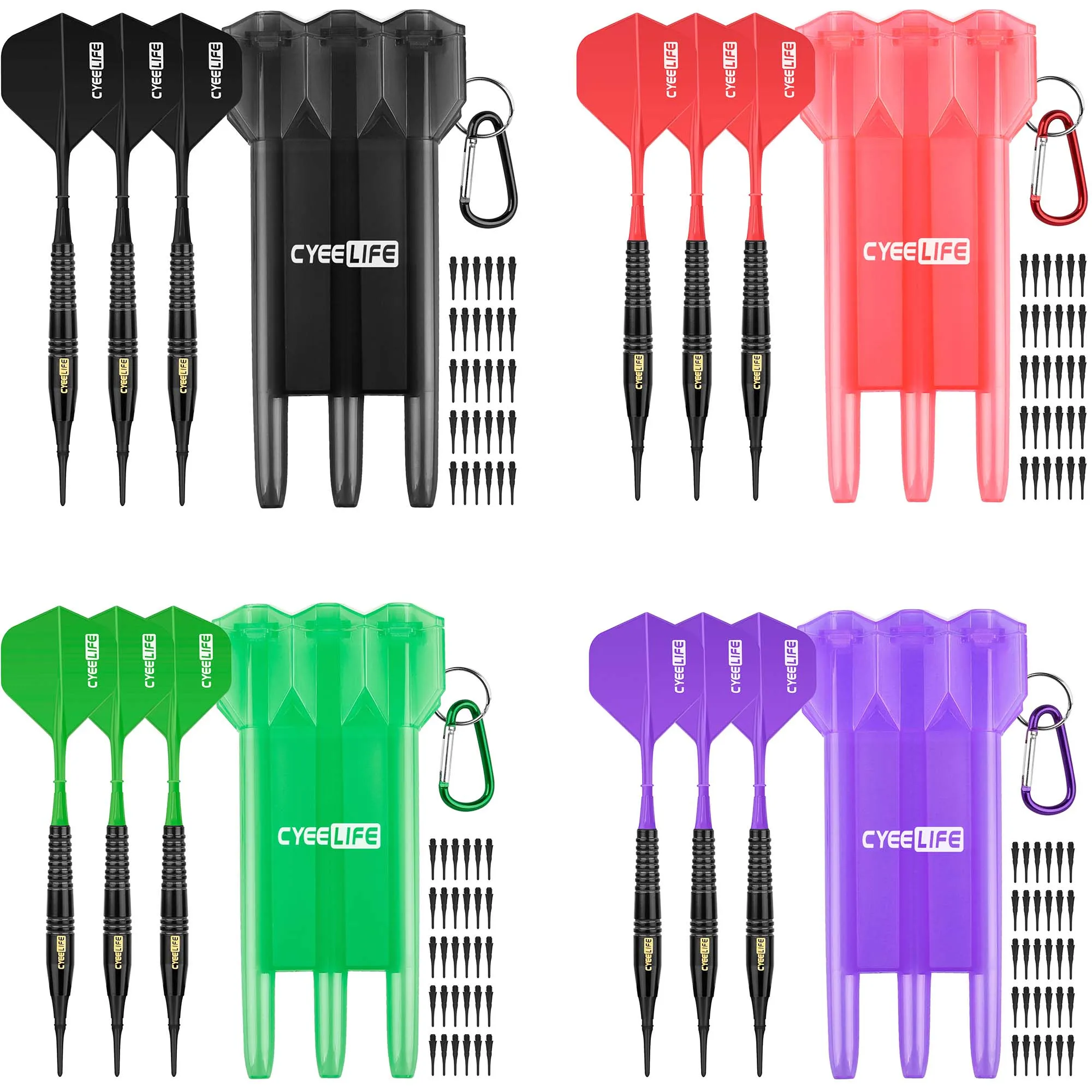 CyeeLife Soft Darts 18g + Carry Case + Extra Points + Flights,Professional Electronic Plastic Tip Dart Set