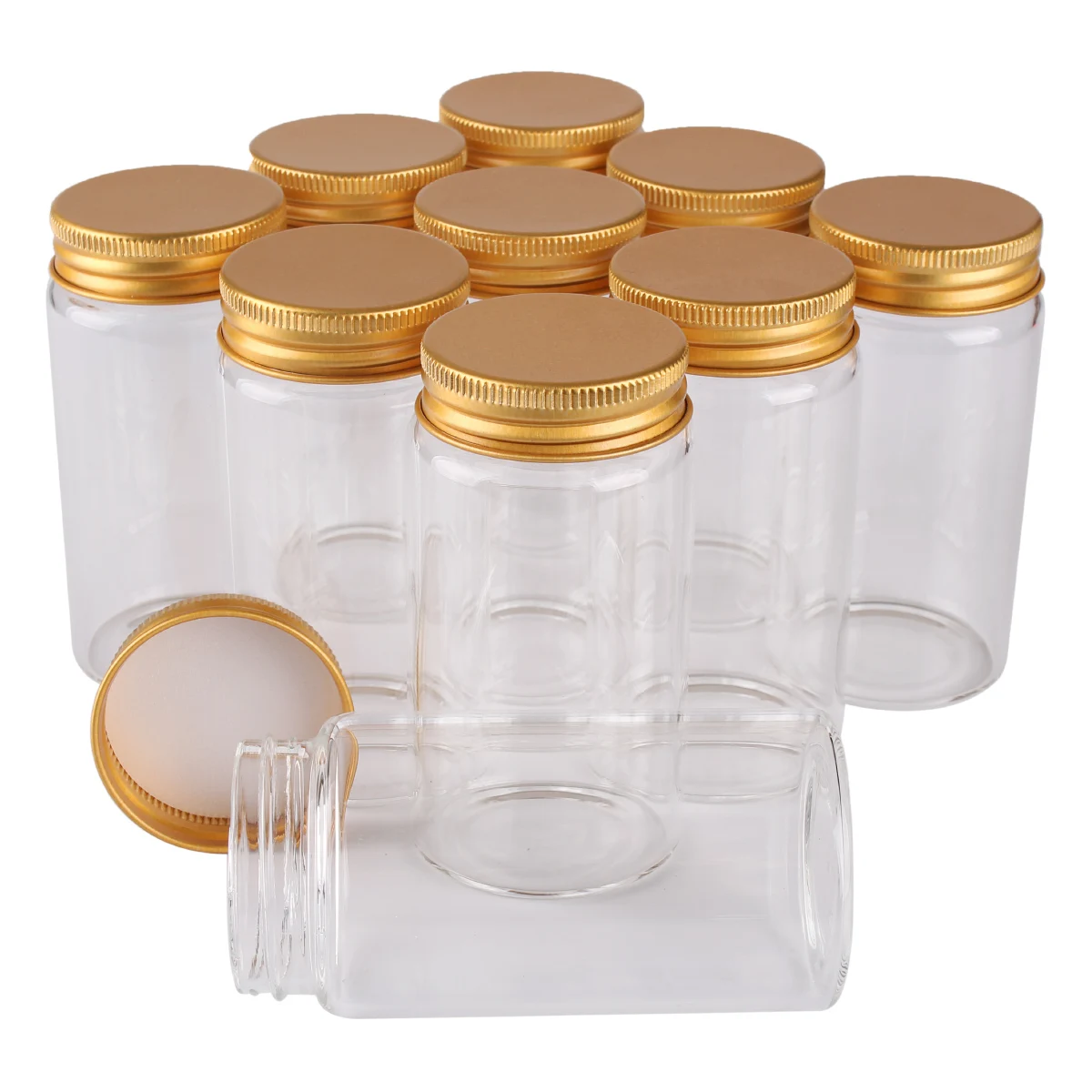 12 pieces 120ml 47*90*34mm Glass Bottles with Golden Aluminum Lids Spice Bottles Pill Container Candy Jars Vials for Wedding Gif