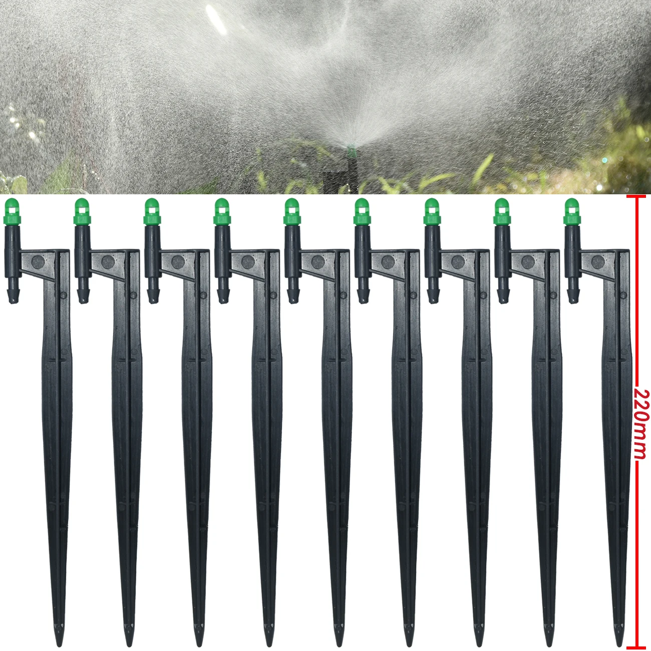 

50-100PCS 1/4'' 4/7mm Garden 360 Degrees Mist Nozzle on 210MM Stake Watering Sprinklers Micro Drip Irrigation Sprays Greenhouse