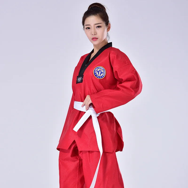 Red Taekwondo Uniform Blue Dobok TKD Coach Suit Adult Karate Judo Training Competition Pants Coat Beginner Performance Costume