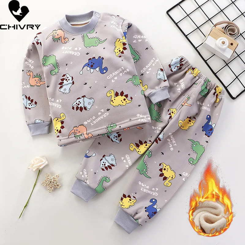 Mới Trẻ Em Bé Trai Làm Dày Pyjama Bộ Hoạt Hình Cổ Tròn Áo Thun Áo Kèm Quần Bé Gái Thu Đông Ấm Ngủ Bộ Quần Áo