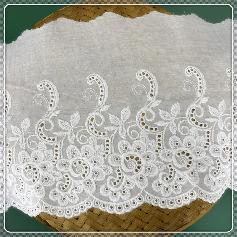 Hot sale diy handmade accessories lace off-white cotton embroidered flower cloth curtain width 21cm