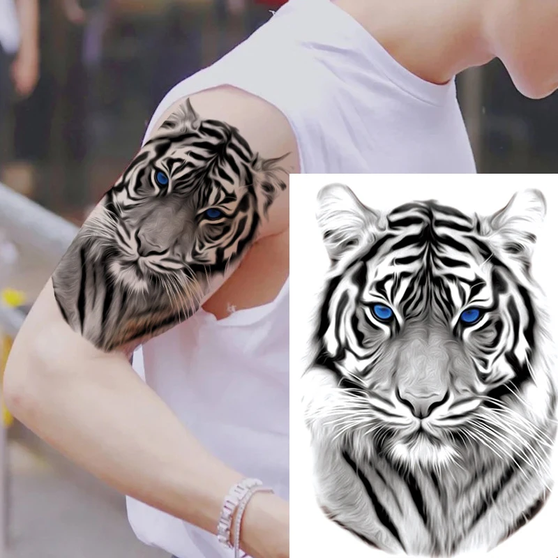 Lion Tiger Cool Temporary Tattoo Sticker Fashion Wolf Waterproof  Animal Body Art Arm Fake Removable Tatoo Men Women Personality