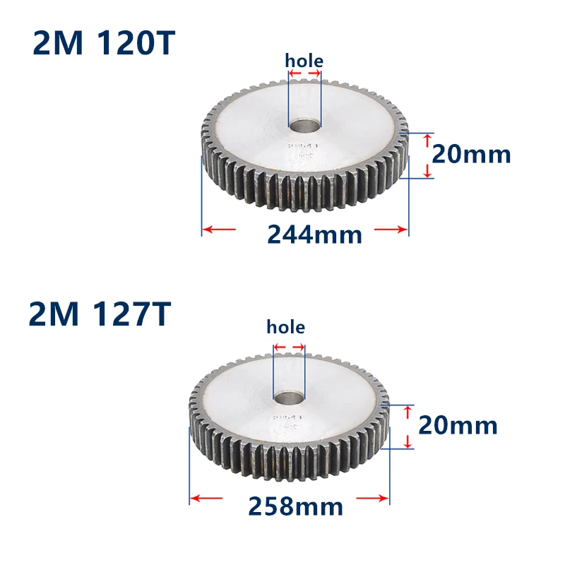 

MOD2 gear rack 120teeth 127 teeth gear tooth hardened thickness 20mm 2 module metal gear pinion cylindrical spur gear customized