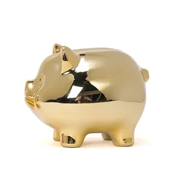 Mini Gold Plated Ceramic Piggy Bank Kids Coin Saving Box Cute Metallic Pig Money Jar Home Desk Decor Children Gift