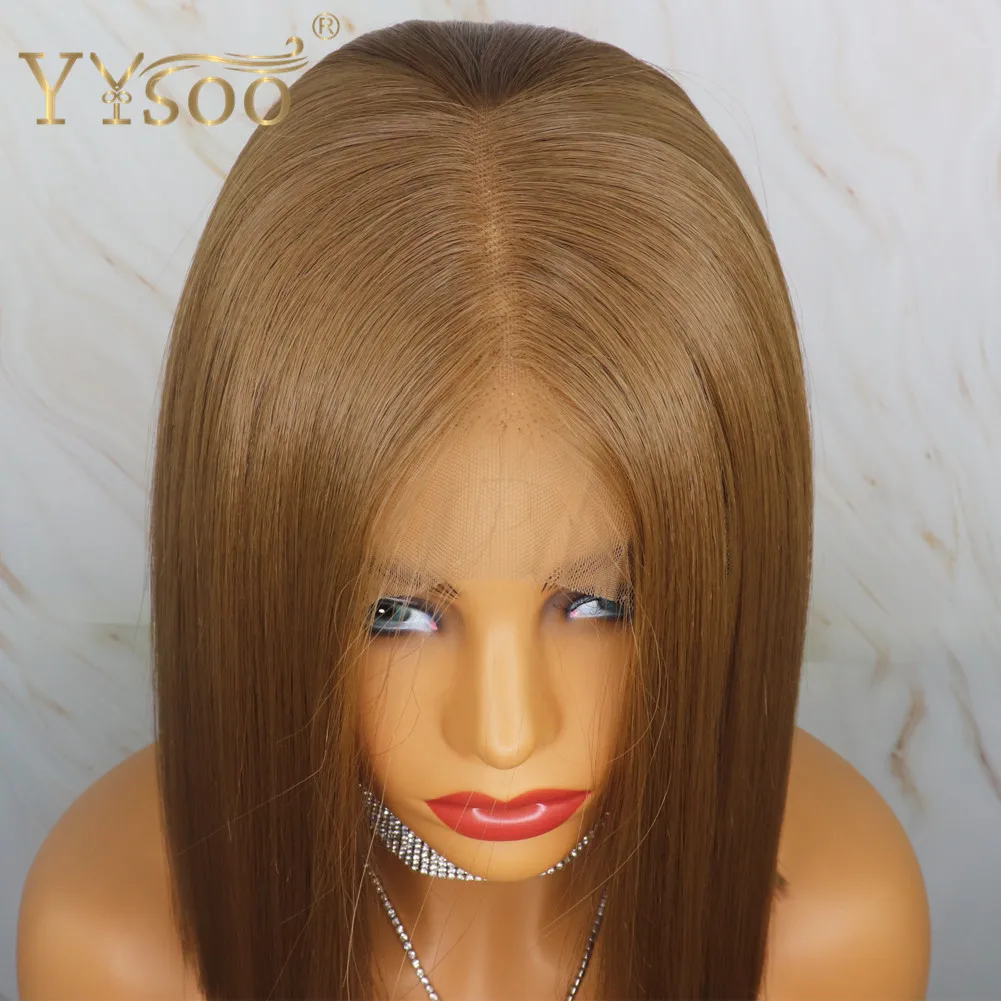 YYsoo Short 13x4 Futura Synthetic Lace Front Wig #10 Color Silky Straight Brown Wigs for Women Heat Resistant Natural Hairline