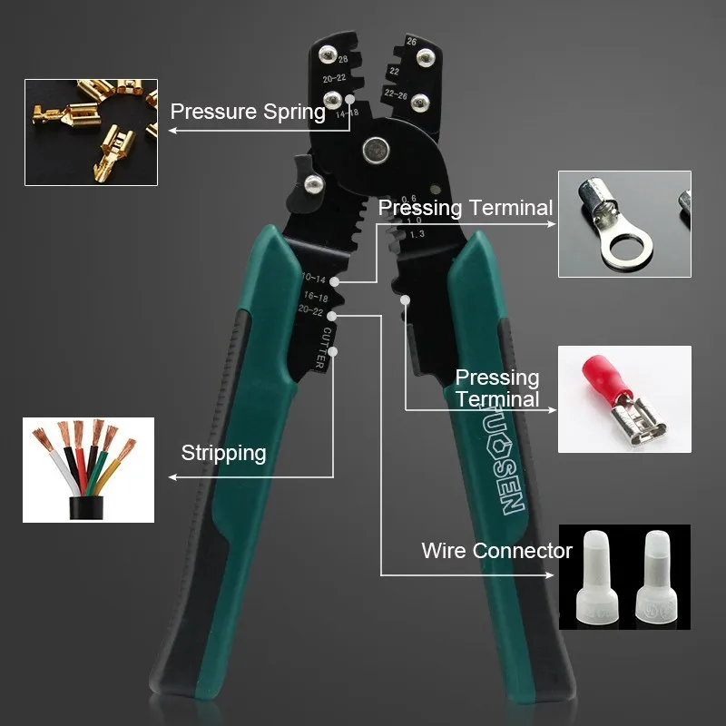 Terminal Pliers Peel Line More Function Crimping Pliers Cold Pressure Peel Wire Press Clamp Terminals Green