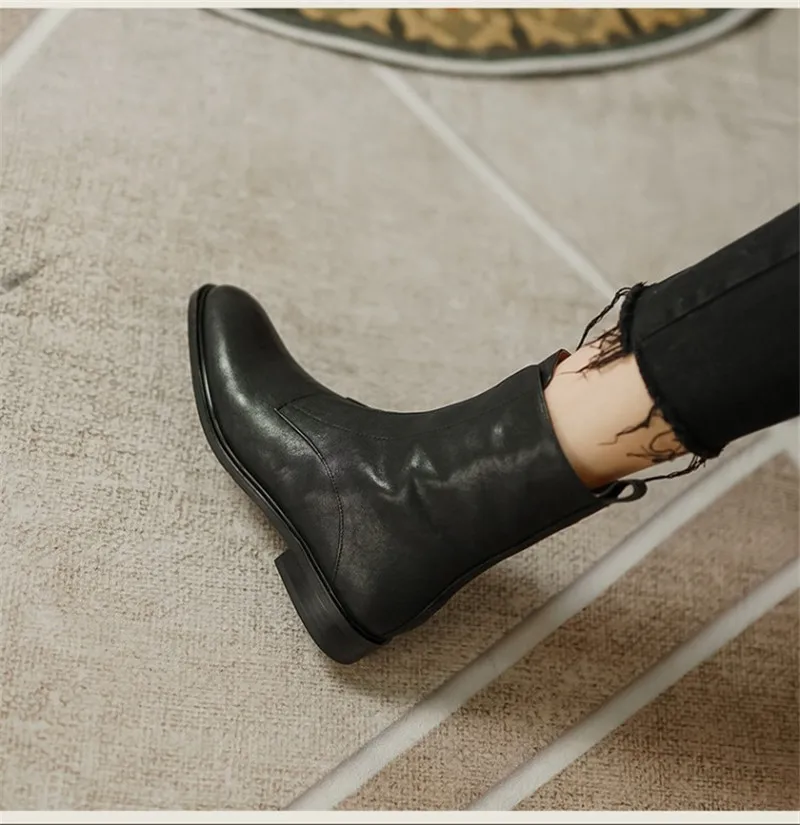 2024 Winter Fashion Genuine Leather Women Boots Women Shoes Square Heel Solid Boots Low-heel Keep Warm Short Boots Wool ANKLE