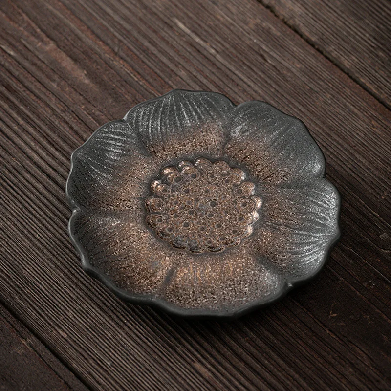 Lotus Incense Coaster Japanese Gilding Iron Glaze Vintage Ceramic Teacup Mat Cup Saucer Saucer Tea Ceremony Utensil Coasters