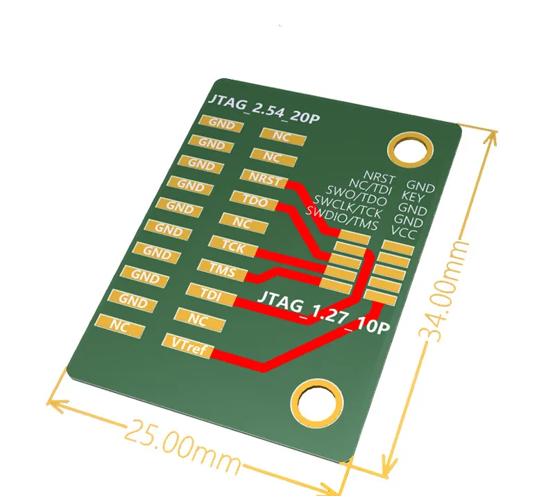 Płytka przyłączeniowa JTAG 20-pinowa 2,54 mm do 10-pinowego rozdzielacza 1,27 mm do adaptera interfejsu JLINK XDS100 SWD Płytka przyłączeniowa z