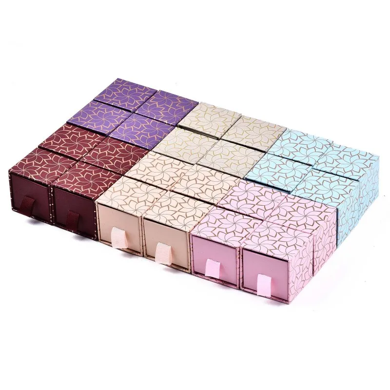 24pc Cardboard Jewelry Box Square Drawer Jewelry Organizer with Flower Pattern Pull-out Gifts Boxes for Ring Box Paper Container