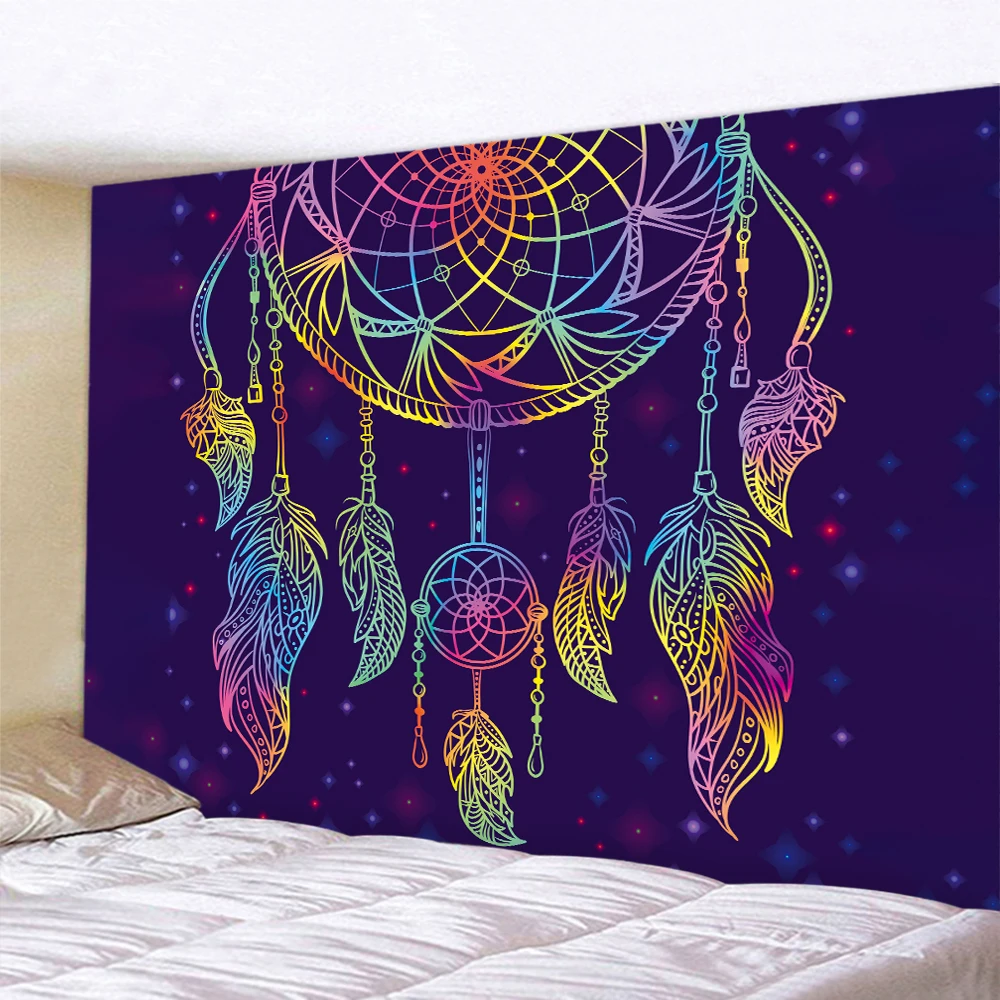 Beautiful feather flapping net home decoration art tapestry bohemian decoration psychedelic scene wall hanging tarot mattress