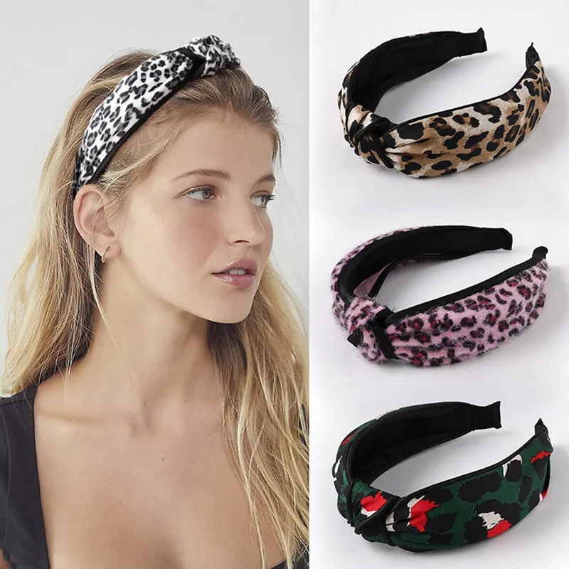 2024 Boutique Women Leopard Print Knotted Wide Side Headband Wash Hairband Girls Vintage Hair Accessories Mujer