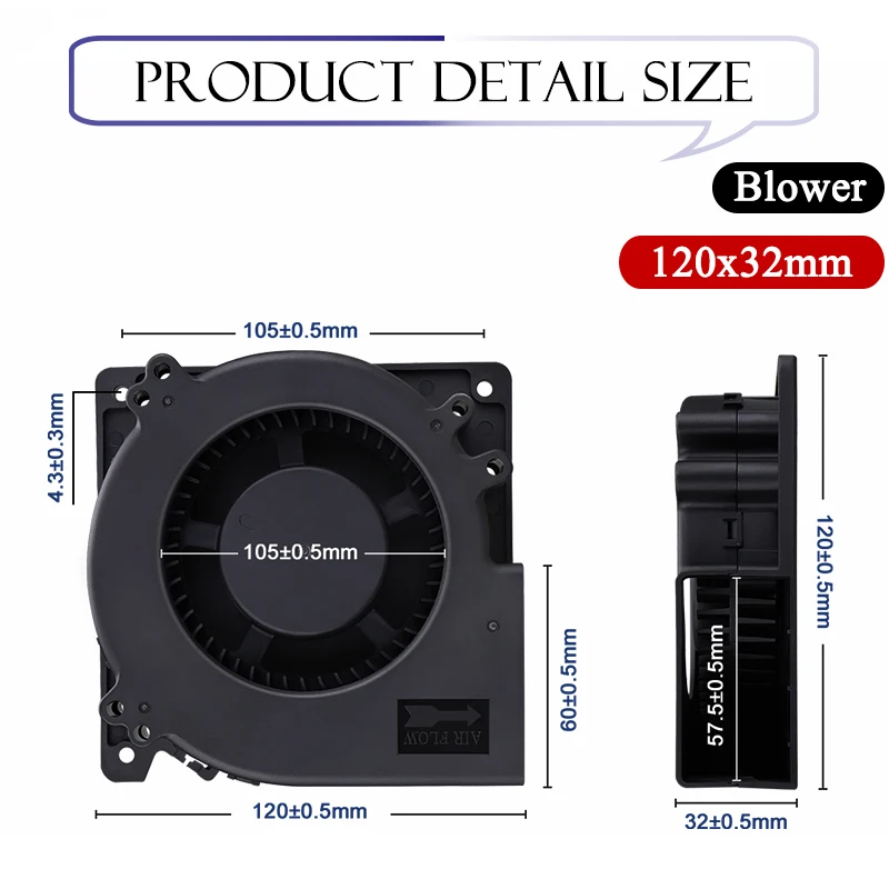 Gdstime-ventilador de doble bola para ordenador, dispositivo de ventilación de 24V CC, 120x120x32mm, 120mm, Industrial, 12032, 12cm, Turbo Radial, 1