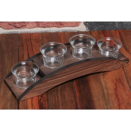 Folk Bookstore Wooden Bridge 4'lü Glass T-Light Candle holder