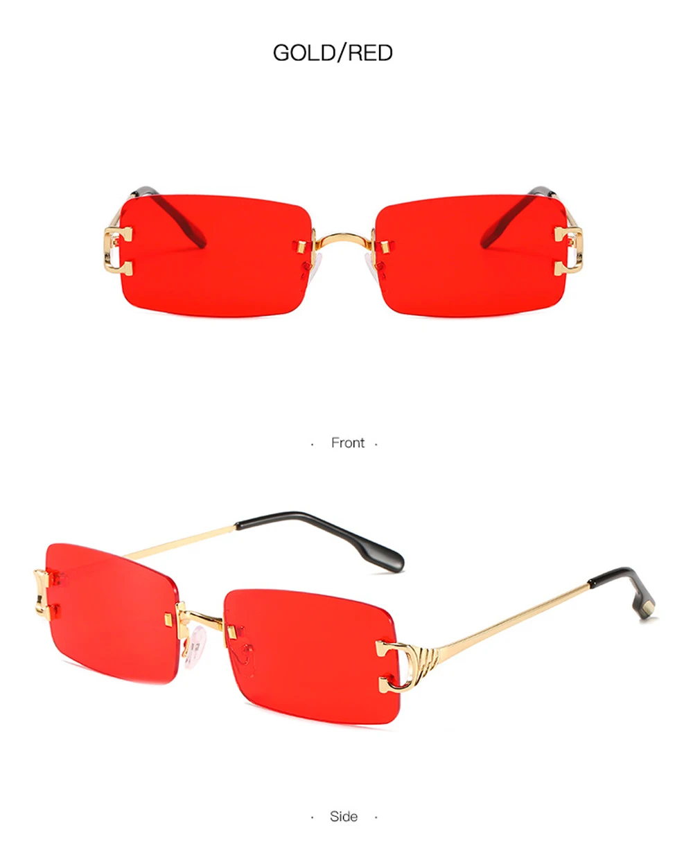XaYbZc Blaue rechteckige Sonnenbrille, randlos, für Herren, Metall, modisch, quadratisch, Sonnenbrille für Damen, Verlaufsglas, rahmenlos, 2025, UV400 – Detail 19