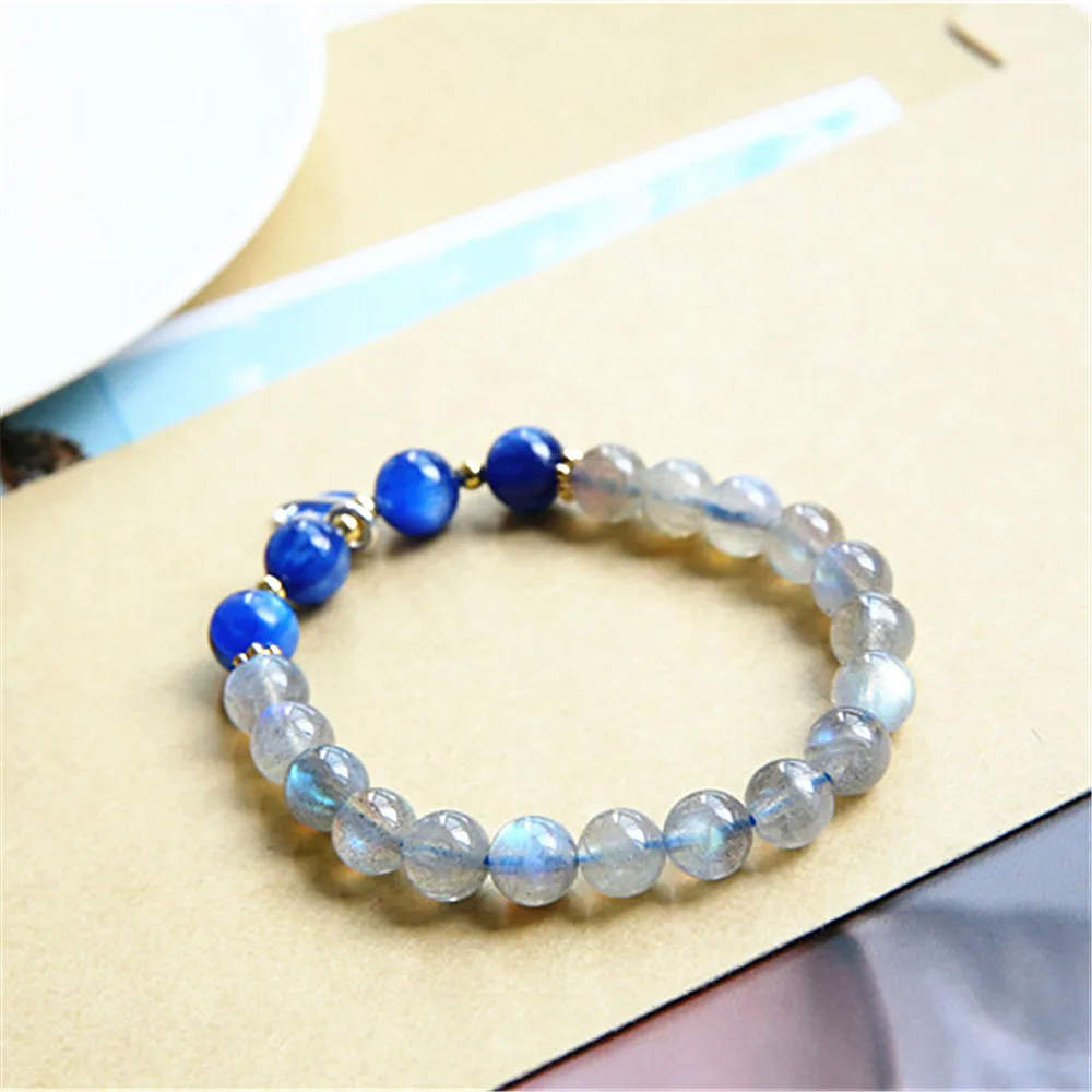 Natural Labradorite Real Moonstone Bracelet For Women Accessories Blue Planet Pendant Lucky Beaded Bracelet Yoga Jewelry Gift