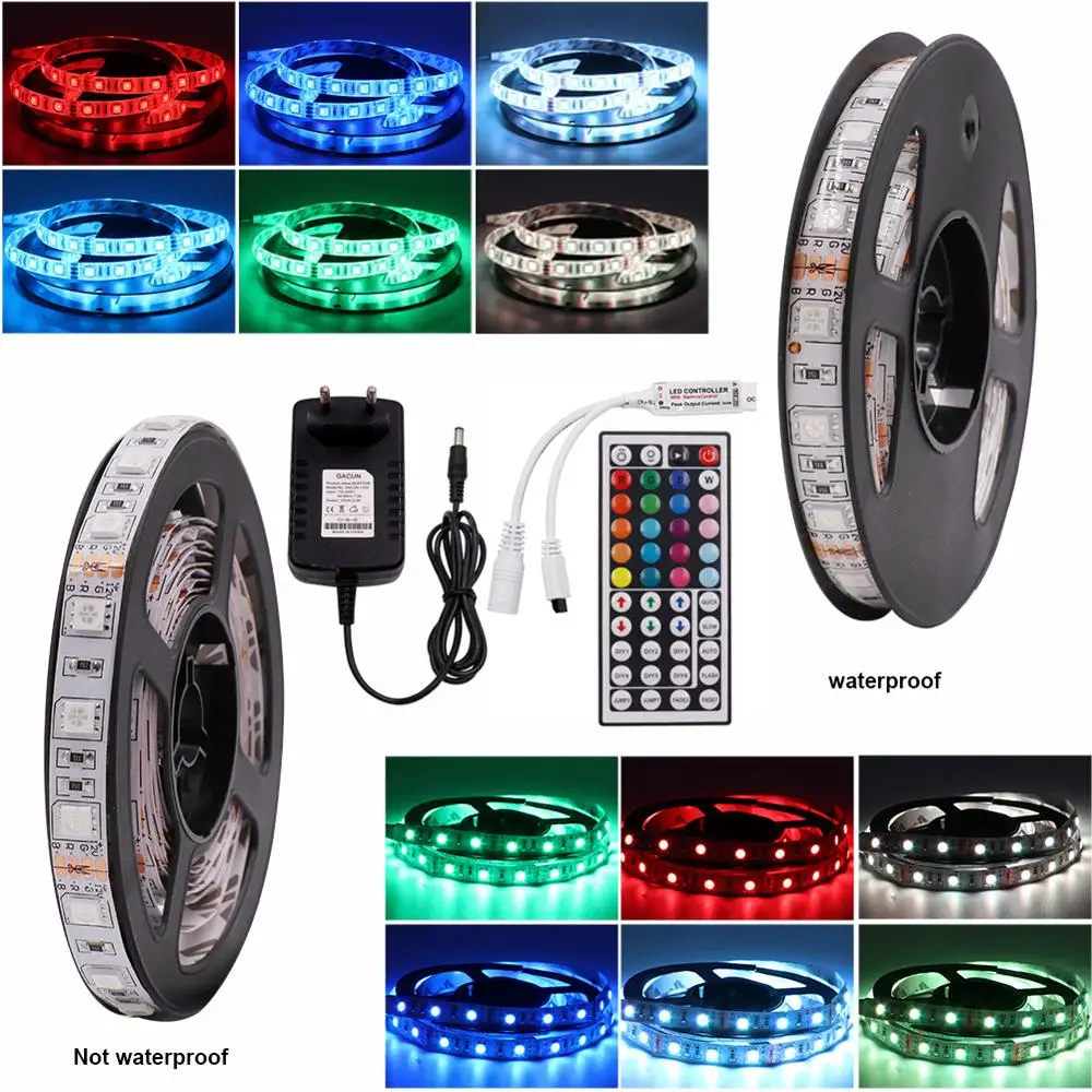 DC12V LED Strip Set with EU Power Supply IP21 IP65 Waterproof RGB RGBW RGBWW 5050 LED Light Strip 5m 10m