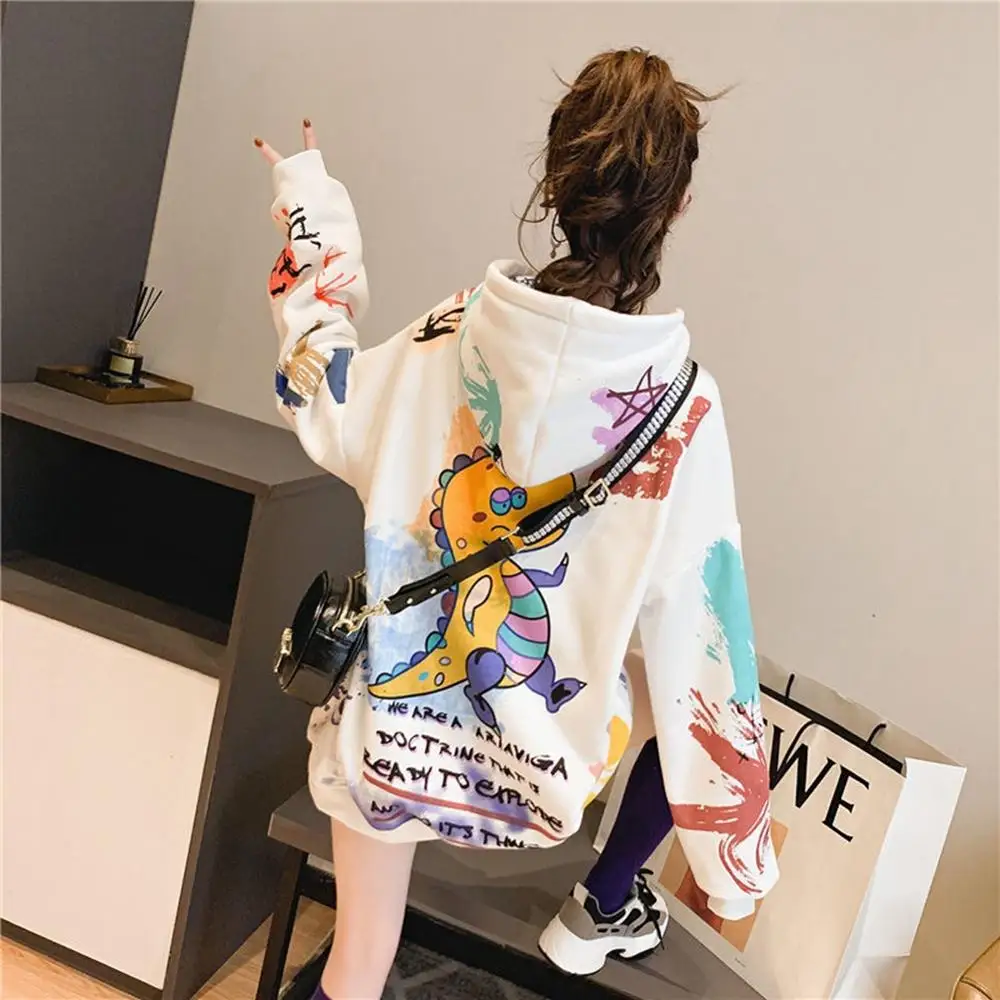 Plus Size Sweatshirt Women Print Letter Hoodies for Teen Girls Long Sleeve Cotton Streetwear Pullovers Femme Oversized Tops