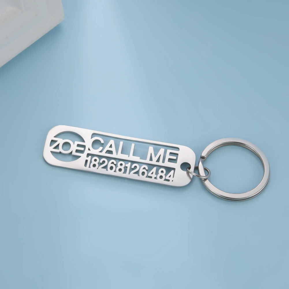 Sipuris Personalisierter Schlüsselanhänger mit Namen und Telefonnummer für Männer, Individueller Edelstahl-Autologo-Schlüsselring, Schmuck, Geschenk für den Freund, Neu – Detail 9