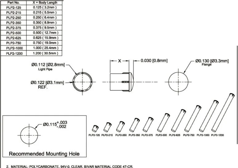 Guia de luz de 3mm SMD LED haste guia de luz F3led contas de lâmpada guia de luz SMD PLP2-125