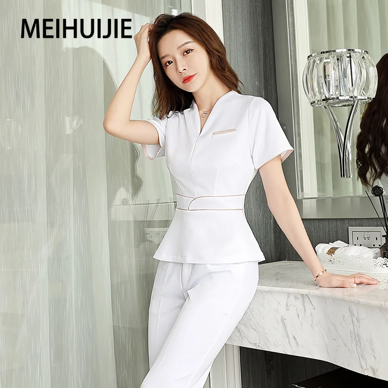 Esthetic Uniform Summer Short Sleeve Beauty Salon Suit Women\'s Spa Beautician Clothing Hotel Massage Workwear Korean Overalls