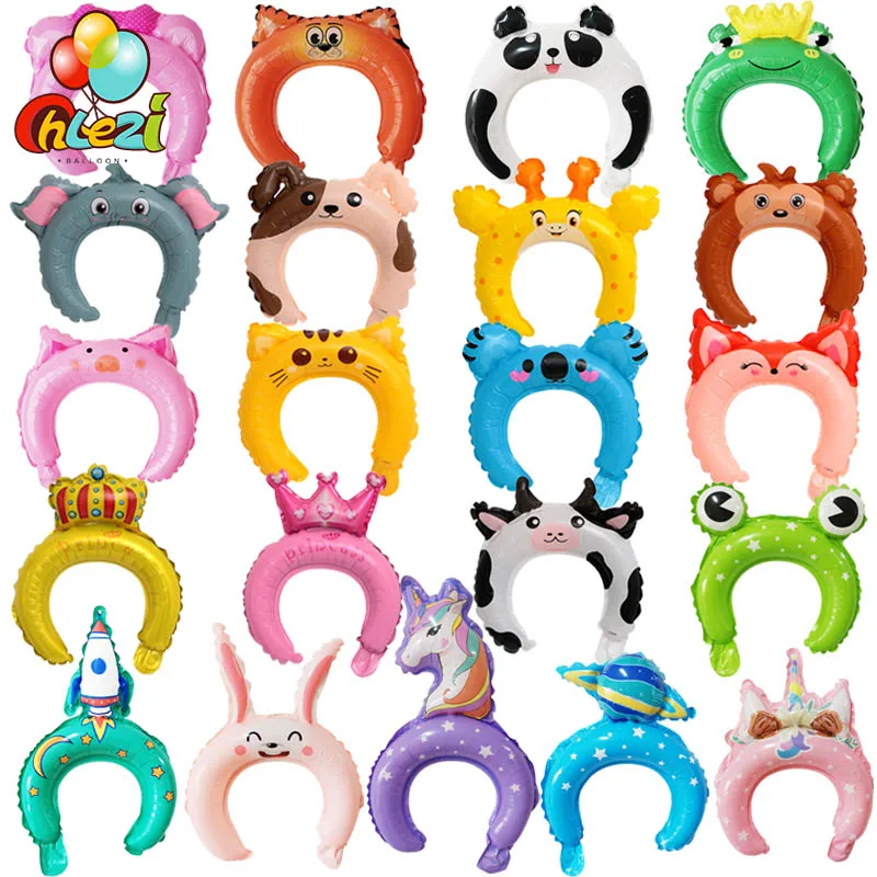 20pcs Cute Animal Tiara Headband Balloon Frog Panda Fox Tiger Cat Baby Shower Kids Toy Happy Birthday Wedding Party Decoration