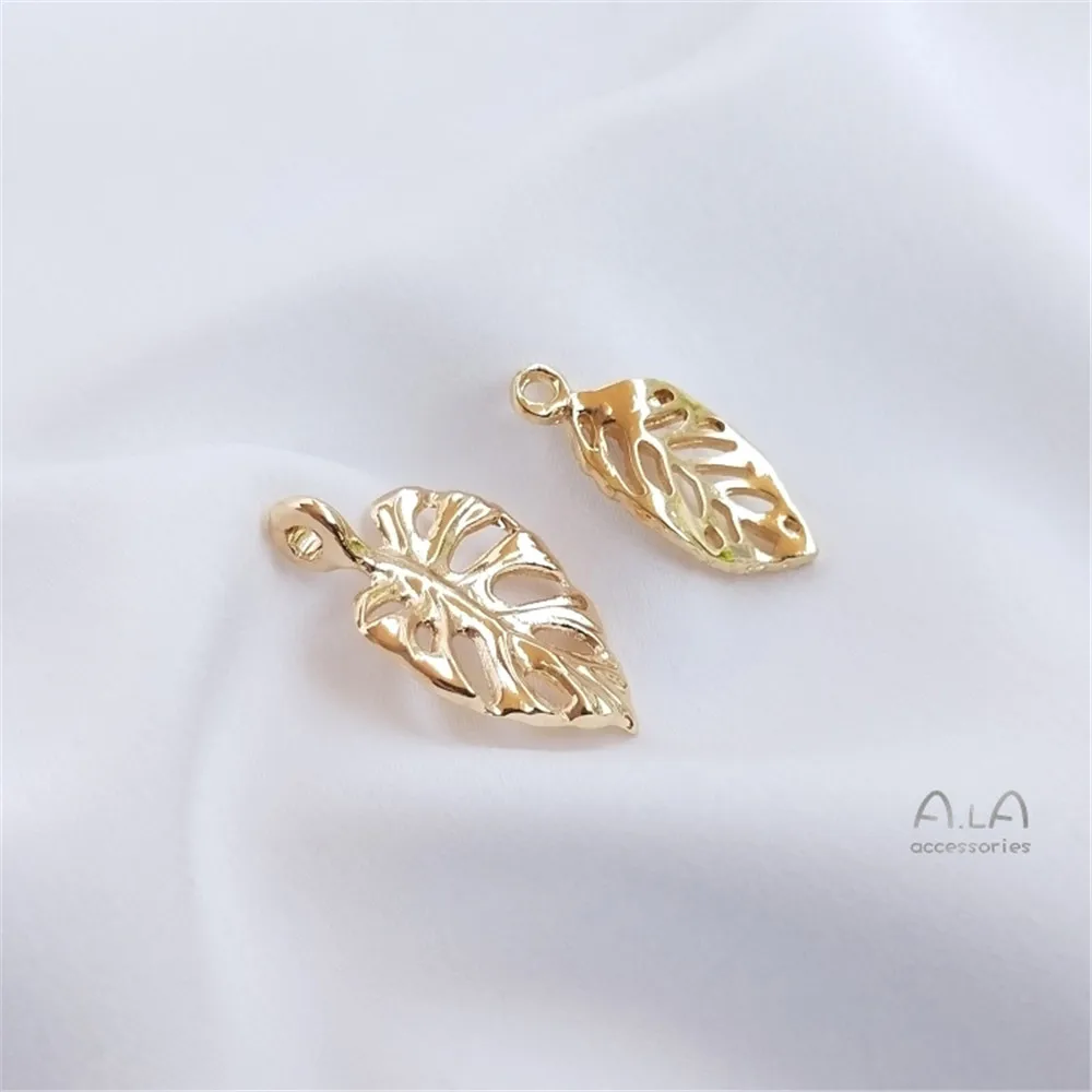 14K Gold Plated Accessories hollow three-dimensional leaf pendant diy handcrafted bracelet head ornaments pendant eardrop