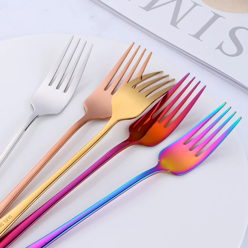 Stainless Steel Dinner Fork,Korean Dessert Forks,Silver Dinnerware,Rose Gold Dessert Fork Kitchen Party Tools