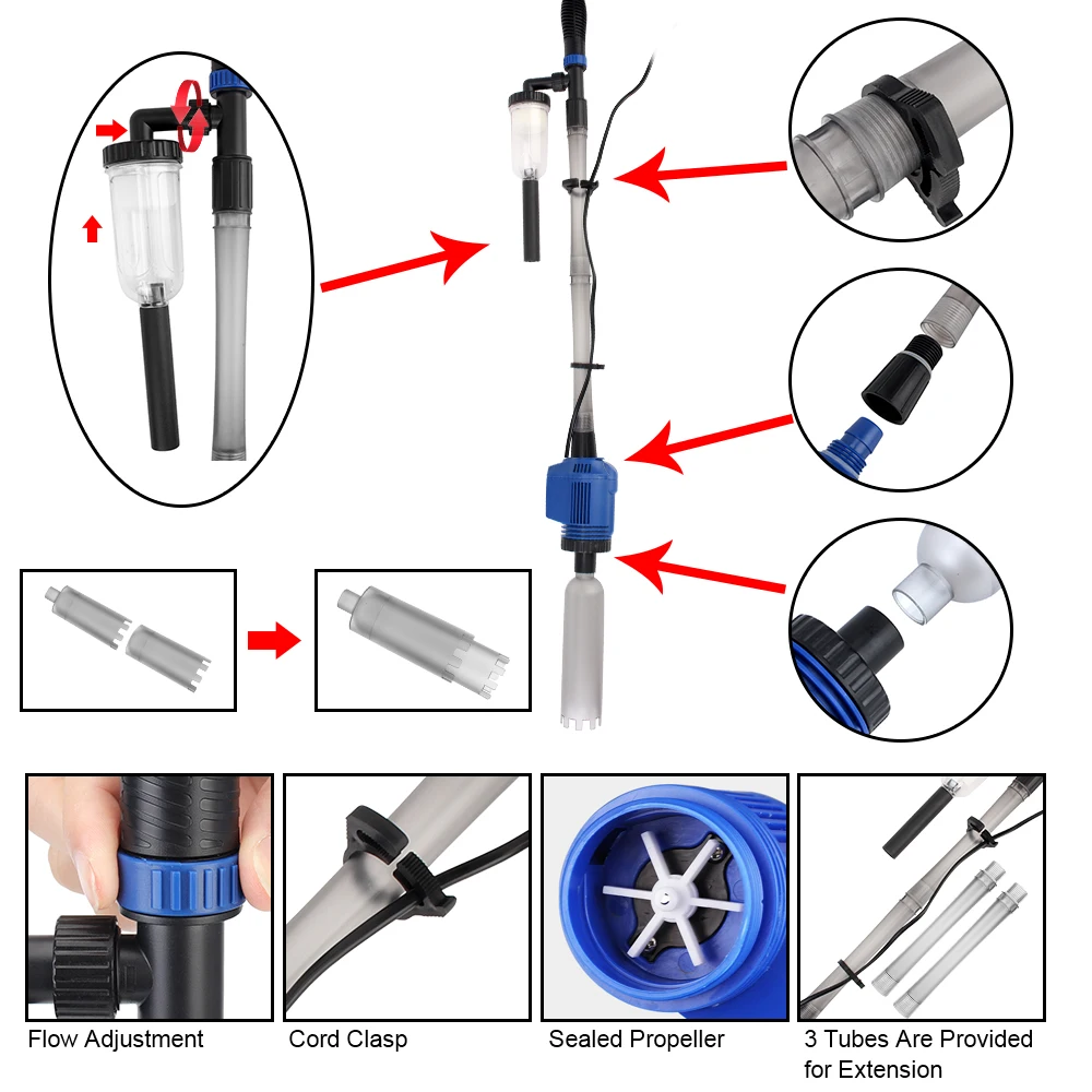 Ons Plug Elektrische Sifon Filter Aquarium Sifon Aangedreven Reiniger Vacuüm Grind Water Wisselaar Vis Tank Zand Wasmachine