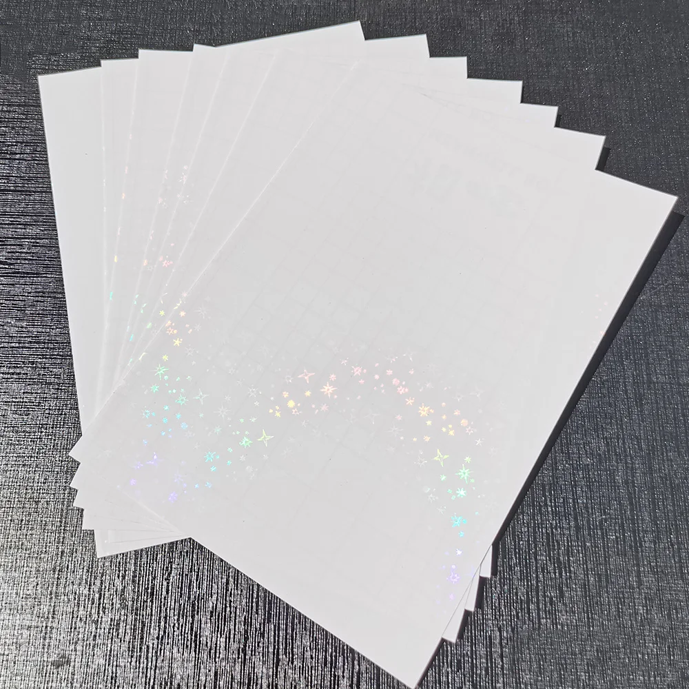 100Sheets A5 148x210MMHolographic Small Five Stars Foil Adhesive Tape Back Laminating On Paper Plastic DIY Package Color Card