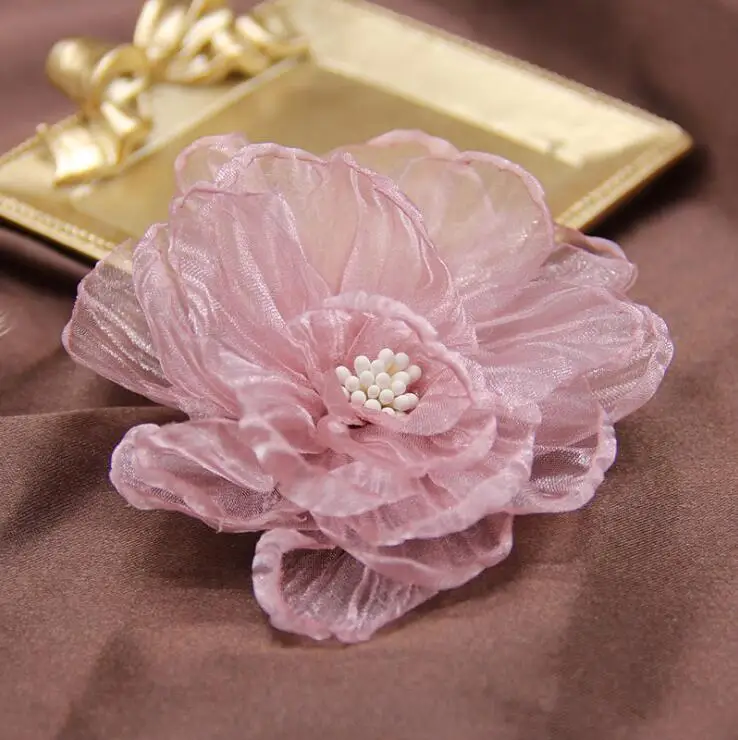 5PCS 9CM handgemachte Chiffon DIY Kleidung Schuhe Hüte Blumen Haarnadel Schmuck Zubehör Stoff Corsage – Detail 8