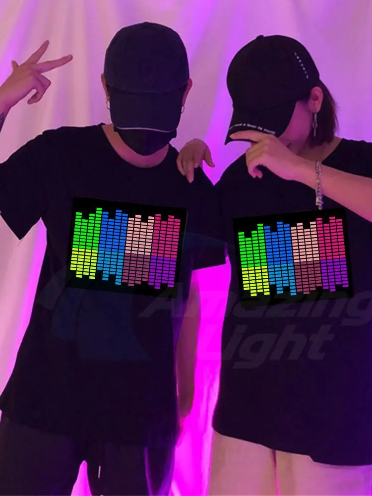 High Quality Man T-shirt Sound Activated Equalizer El T-shirt With  Battery Inverter