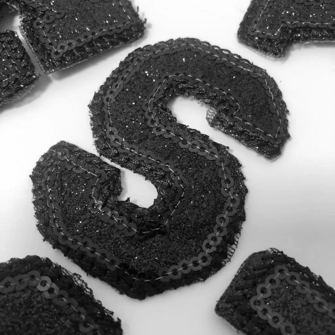 Black Sequins Letter Alphabet Patch For Clothes Iron On Garment Accessories Embroidered Applique Decoration Repair Patches