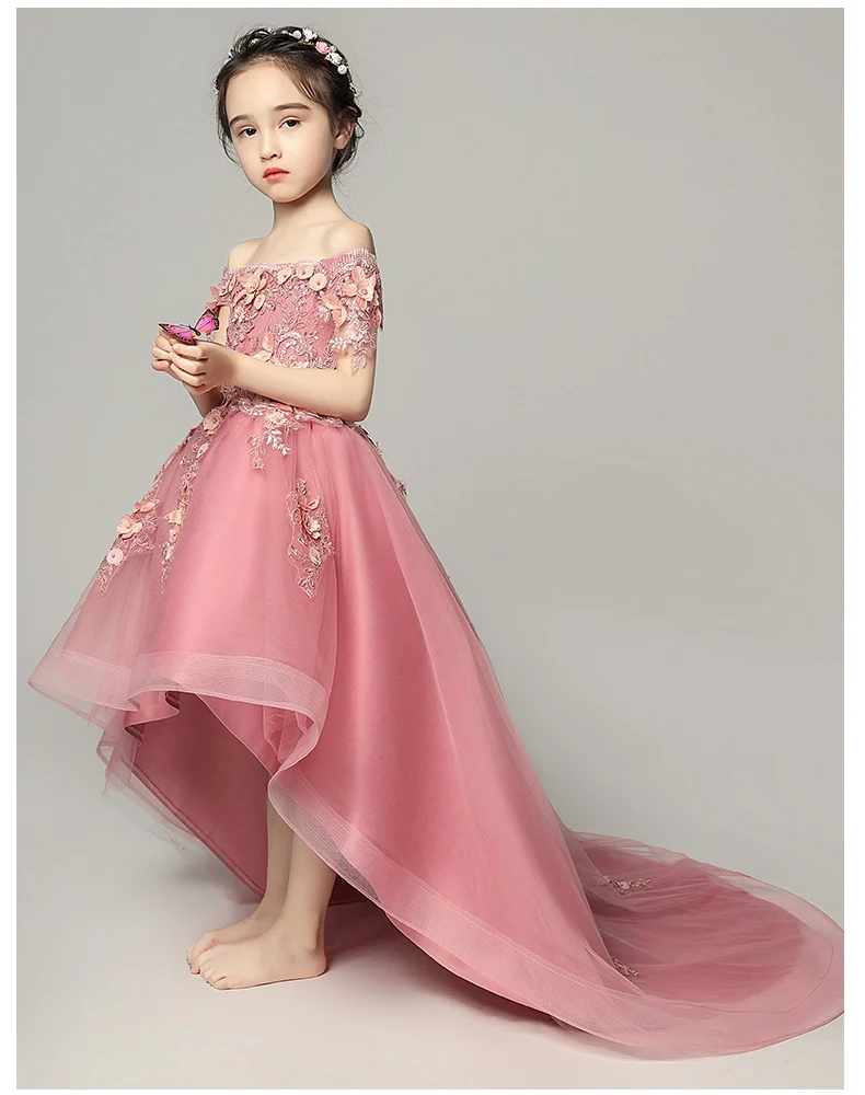 Long Trailing Embroidery Flower Christmas Girl Dress Wedding Princess Party Events Dresses Girl Dress Ceremonies Clothes