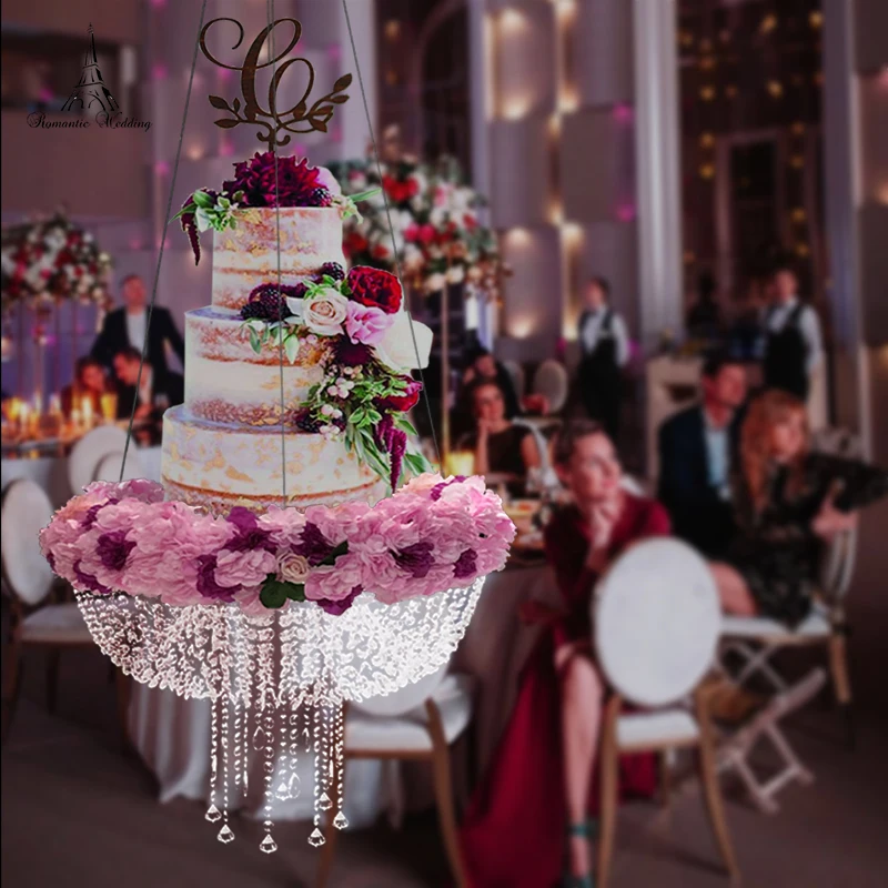 Imagem -03 - Suspensor de Teto Romântico de 24 Polegadas Suporte Acrílico de Flor para Festa de Aniversário Casamento Mesa de Bolo Sobremesa Suporte de Bolo de Cristal