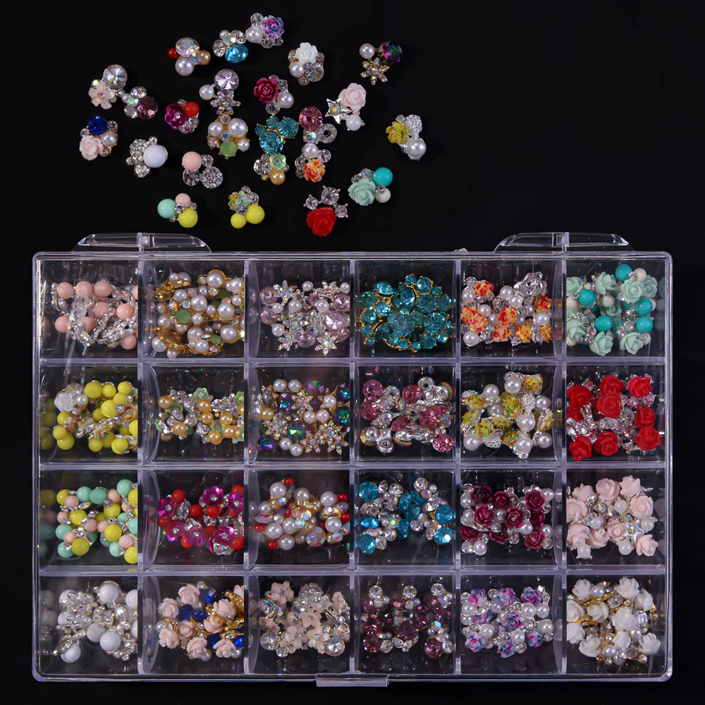 120/240pcs Big Boxes Grids Crystal Nail Charm Various Styles DIY Nail Art  Jewelry Decoration Rhinestone Manicure Wholesale