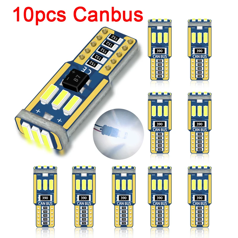 10pc T10 Led Canbus W5W Led Bulb Car Interior Light 9led 4014smd 194 168 No Error Reading Dome Light Instrument Plate Lamp 6000K