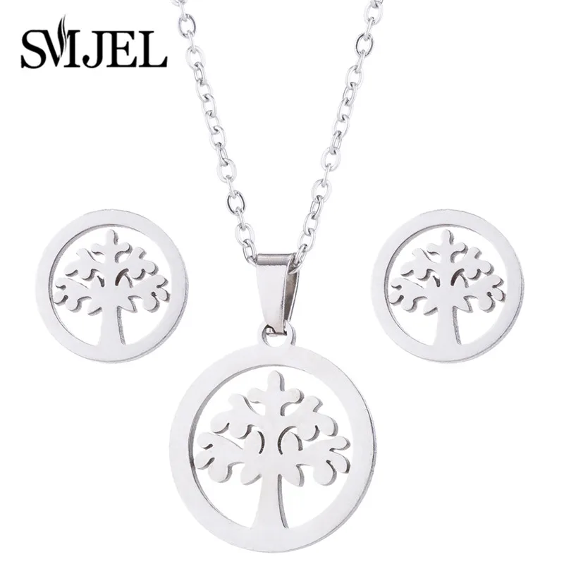 2024 Round Hollow Wishing Tree Pendant Necklace Plant Tree Of Life Earrings Jewelry Set Fashion Elegant Women Girl Gifts