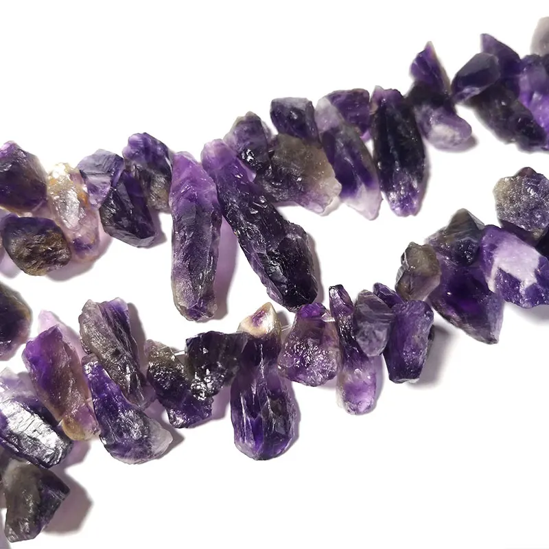 Natural Rough Amethysts Column Purple Bye Hole Crystal Stone Beads Irregular Gem Beads For Jewelry Making DIY Bracelet Necklace